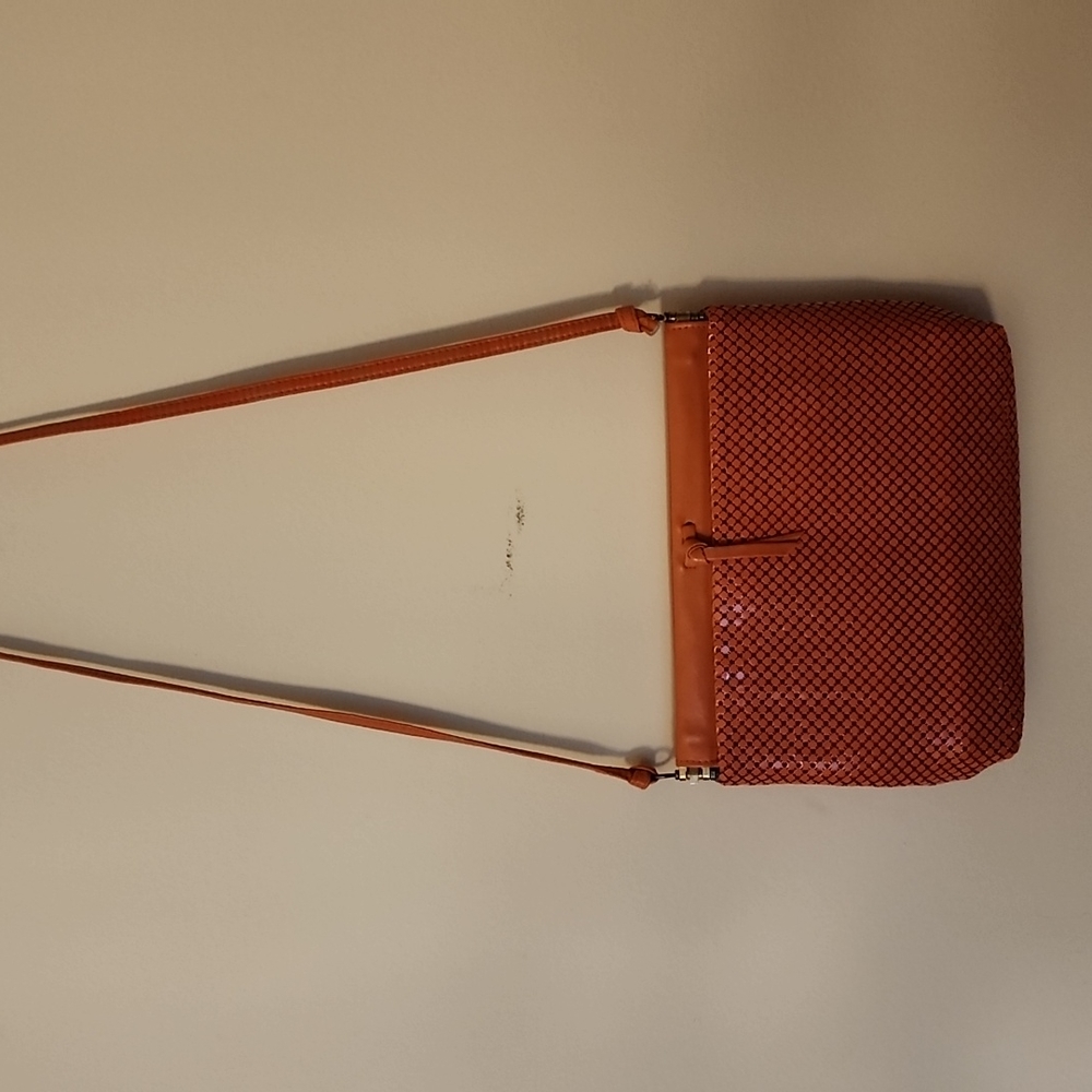 Vintage 🧡 WHITING AND DAVIS Chain Mesh Orange Purse Shoulder Bag 9" x 6"